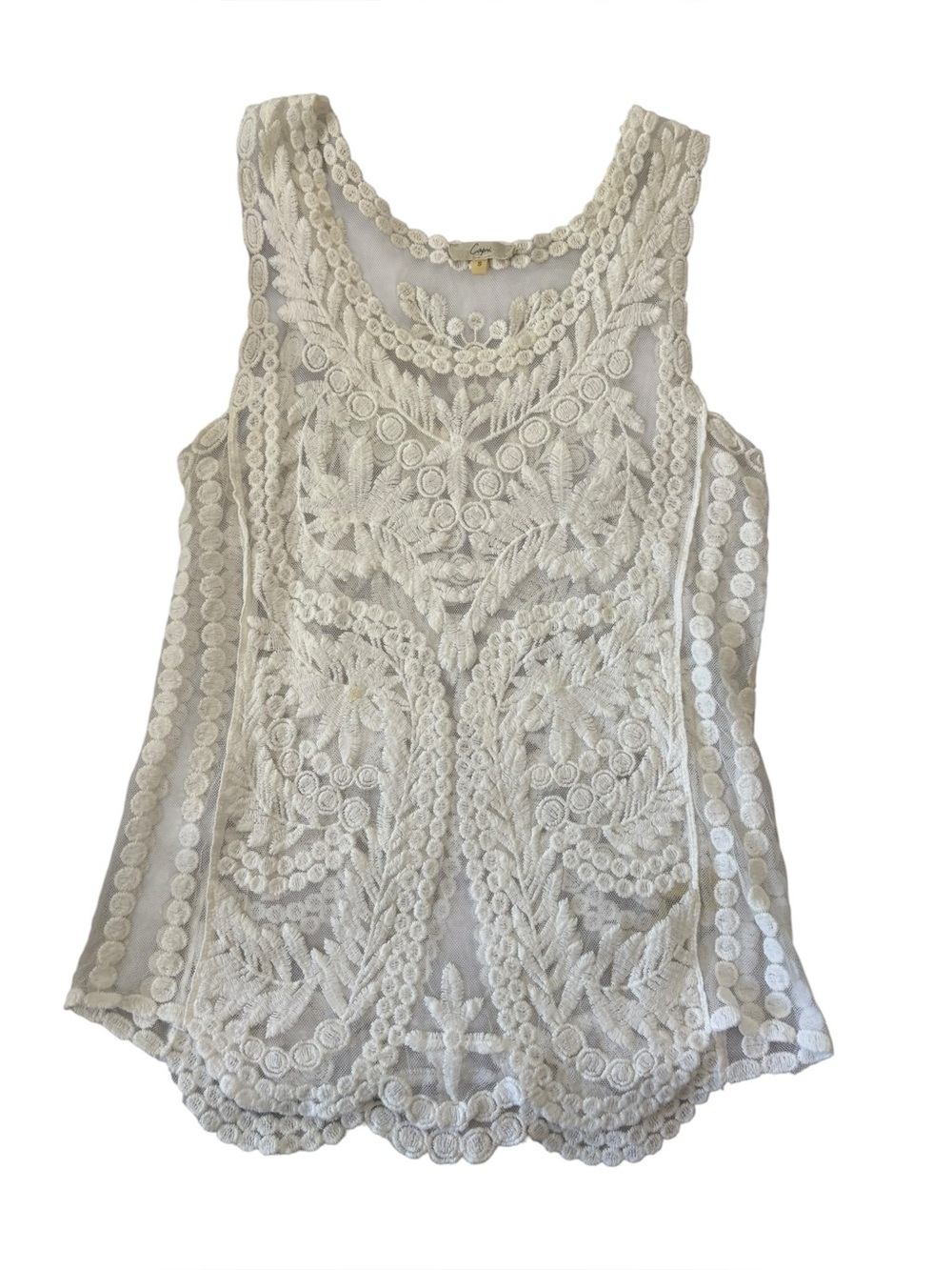 Lace Tank Boho Festival SemiSheer White Sleeveless - Picture 2 of 4